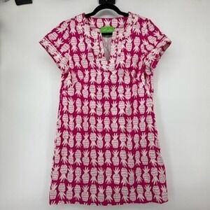 Pappagallo Pink White Pineapple Print Shift Dress Size 6 Embroidered